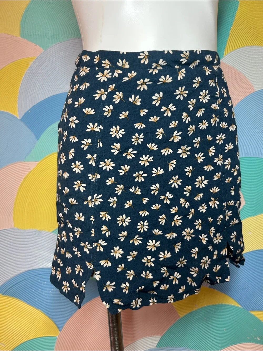 Cooperative Navy Floral Scallop-Hem Mini Skirt sz 6